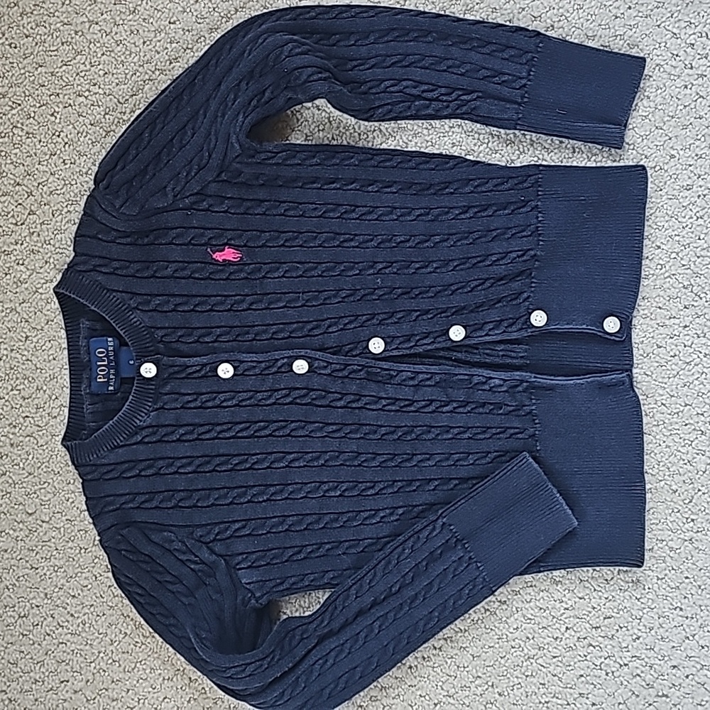 POLO Ralph Lauren Navy Cableknit Girls size 6 Cotton Cardigan Sweater